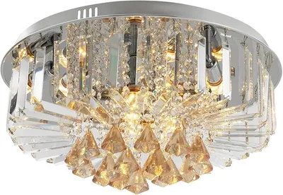 Obrázek produktu pro Velké LED stropní svítidlo, stmívatelné, křišťálový lustr, kulaté, vhodné do obývacího pokoje, průměr 50 cm, s 6 paticemi E14, vhodné do kuchyní, chodeb, obývacích pokojů a ložnic, rozměry 50 x 25 cm (průměr x výška)