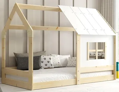 Imagen del producto de Cama infantil con dosel, cama nido de 80x160, cama con somier, cama individual de madera maciza (color natural), ideal para niños y niñas, con protección anticaídas y somier