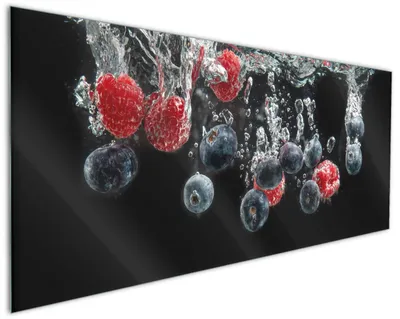 Produktbild von Wallario Küchenrückwand aus Glas, Größe: 125 x 50 cm, Motiv: Waldfrüchte im Wasser | Spritzschutz | abwischbar | pflegeleicht | in