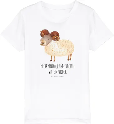 Produktbild von Mr. & Mrs. Panda Kleinkinder T-Shirt Sternzeichen Widder 9-11 Jahre (134/146) - Weiß - Geschenk, Bock, Geburtstag März, Mädchen, Kinder, Schafbock, April, Kindershirt