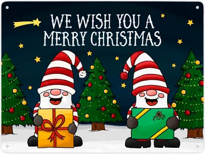Produktbild von We wish you a merry christmas Metallschild XXL mit Wichtel Motiv