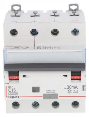Productafbeelding van Legrand FI/LS-schakelaar, type A, 6kA, C 16A, 4-polig, 30mA, 4 TE, 1 stuk.
