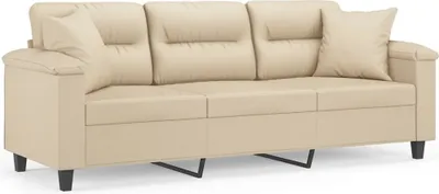Produktbild von 3-Sitzer-Sofa mit Kissen Creme 180 cm Mikrofasergewebe