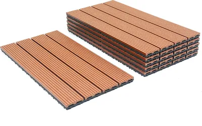 Obrázek produktu pro SWANEW WPC Decking Tiles 12pcs Wood Tiles Balcony Tiles Click Tile Plastic Flooring Plug-in Tiles Brown