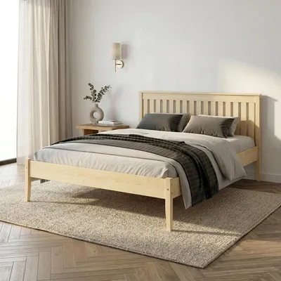 Produktbild von Home Collective Massivholzbett Doppelbett Bett Kiefer Naturholz Bettgestell mit Lattenrost & Kopfteil | Schlafzimmer Jugendzimmer Gästezimmer | 180x200 cm | Kiefer