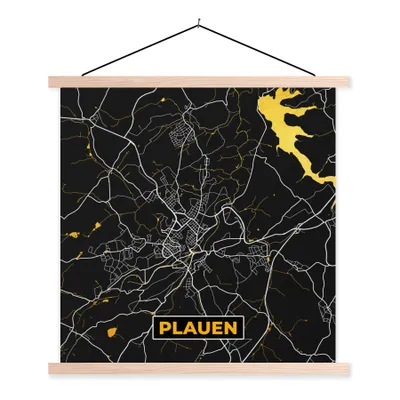 Produktbild von MuchoWow® Textilposter Deutschland - Schwarz und Gold - Plauen - Stadtplan - Karte 60x60 cm mit holzfarbenen Rahmen - Wanddekoration
