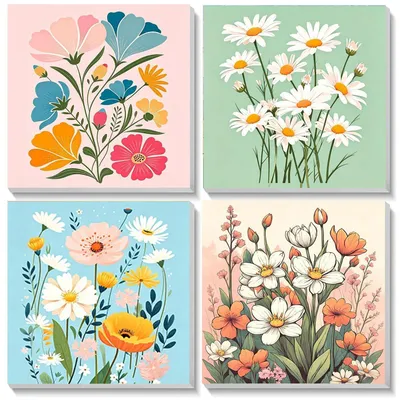 Image de Kit de peinture par numéros pour enfants, 4 pièces, paysage avec cadre, 20x20 cm