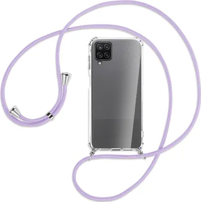 Produktbild von Handykette Backcover-Schutzhülle mit Band (Metall silberfarben) für Samsung Galaxy A12 - violett