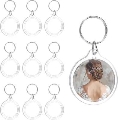 Produktbild von Schlüsselanhänger Foto Rahmen, transparentes Acryl, 10 Stück, 4,5 cm rund, für persönliche Fotos
