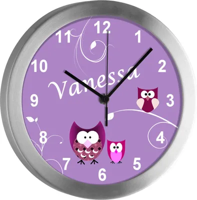 Produktbild von Kinderzimmer Funkwanduhr, Funkuhr Wanduhr Kinder, Eule lila 25 cm