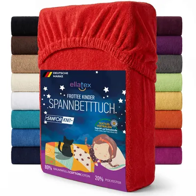 Produktbild von EllaTex Frottee Spannbettlaken 70x140 Baumwolle – weich, warm & saugstark, Spannbetttuch für Kinderbett, in Farbe: Rot