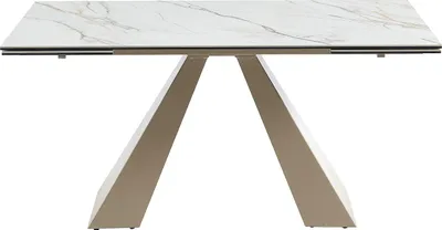 Produktbild von Klappbarer 6-10-Sitzer Esstisch aus Keramik und Metall - Marmorimitation weiß und beige - LOZIPA by Pascal Morabito