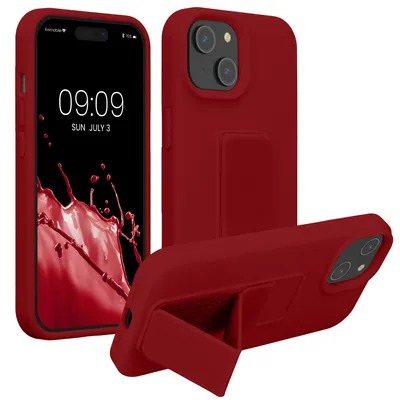 Produktbild von kwmobile Handyhülle für Apple iPhone 15 Hülle - TPU Silikon Case mit Fingerhalter und Stand - Schutzhülle Cover in Rhabarber Rot