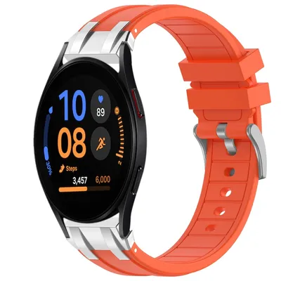 Produktbild von Für Samsung Galaxy Watch FE 40mm Silikon Schnellverschluss silberner Schnalle Ersatz Arm Band Orange