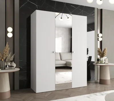 Obrázek produktu pro Zrcadlová šatní skříň CAITIR 2 150 cm - bílá / stříbrné úchyty