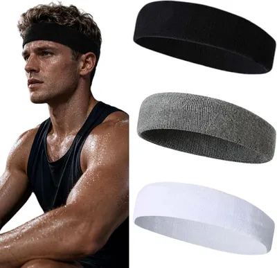 Imagen del producto de Bandas para el pelo deportivas, juego de 3 unidades, de algodón, 20 x 5,5 cm, para hombres y mujeres