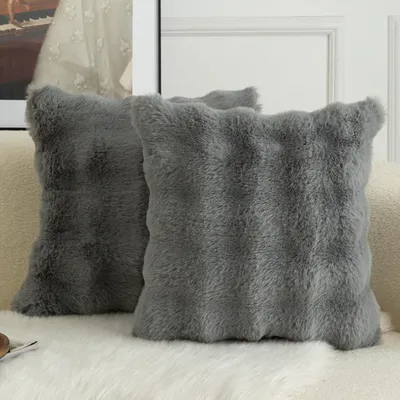 Produktbild von Set von 2 Dicken Plüsch Wollkissenbezügen - Superweiche Dekoration für Sofa
