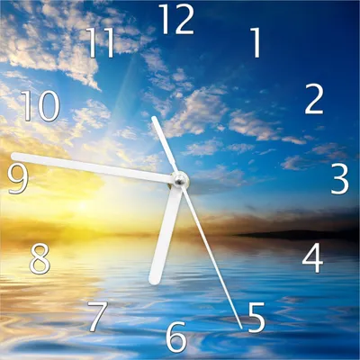 Produktbild von Wallario Design Wanduhr Sonnenuntergang über dem Meer I aus Echtglas, Größe 20 x 20 cm