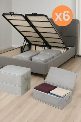 Produktbild von Formeya 6 Stück große graue Mehrzweck-Mülltonnen für Bettgestelle, 64 x 45 x 22 cm