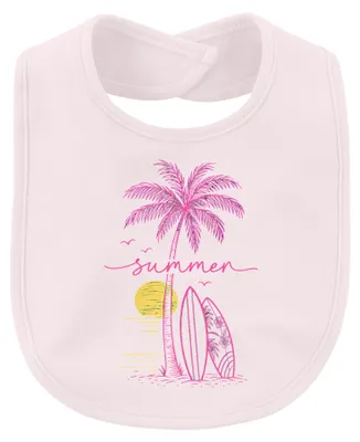 Produktbild von Summer Palme Surfboard Strand Urlaub Tropisch Pink Vintage Surfen Baby Lätzchen, Pink