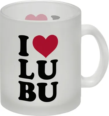 Produktbild von Ludwigsburg Glas Tasse weiss mit Text I love LUBU