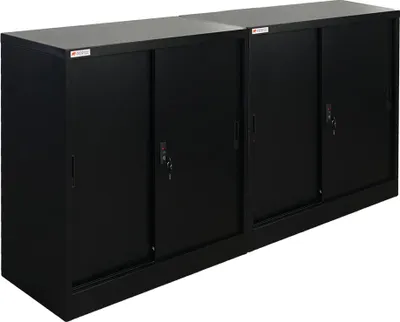 Produktbild von Mega Deal | 2x Aktenschrank ELEPHANT mit abschließbaren Schiebetüren | HxBxT 90x90x40cm | 3 Ebenen | Stahl mit Pulverbeschichtung | Schwarz | Mehrzweckschrank Büroschrank Aufbewahrungsschrank