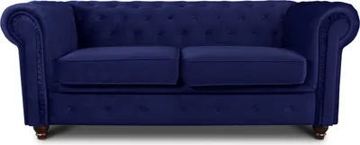 Produktbild von Sofa Chesterfield Asti 2-Sitzer, Couchgarnitur 2-er, Sofagarnitur, Couch mit Holzfüße, Polstersofa - Glamour Design, Velours (Dunkelblau (Velvet 86))