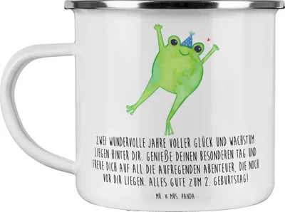 Produktbild von Mr. & Mrs. Panda Teetasse 2. Geburtstag - Weiß - Geschenk, Glückwunsch, Emaille Tasse, Teebecher, Happy Birthday, Becher, Geburtstagsglück, Geburtstagsgeschenk, Pott