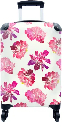 Produktbild von MuchoWow® MuchoWow® Koffer Handgepäck Trolley Rollkoffer Kleine Reisekoffer mit 4 Rollen - Blumen - Rosa - Muster - Cabin Size < 55x40x23 cm & 55x40x20 cm - Fotokoffer - Kabinenkoffer - Boardgepäck -