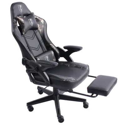 Produktbild von Gaming Stuhl im modernen Racing-Design mit ausziehbarer Fußstütze Gaming Chair mit verstellbaren Design Armlehnen ergonomischer Schreibtischstuhl mit extra Stützkissen,Farbe:Schwarz/Military -Grün