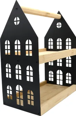 Produktbild von UNUS Haus-Etagere mit 2 Etagen und Griff, Holz-Etagere Serviertablett Holztablett Bambusholz Metall schwarz
