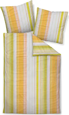 Produktbild von Janine Design Bettwäsche-Garnitur Mako-Soft-Seersucker 20152 TANGO Farbe orange grün Größe 135x200+80x80