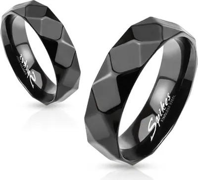 Produktbild von Damen Herren Edelstahl Ring Damenring Facettiert Prismen Schwarz IP Plattiert 49 - Ø 15,70 mm