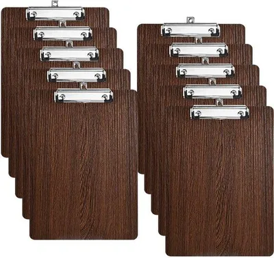 Productafbeelding van Unyqoos® Set van 10 houten A4-klembordjes (4 mm) met een stevige metalen klem, een intrekbare haak en hoekbeschermers – geschikt voor 80-100 vellen papier