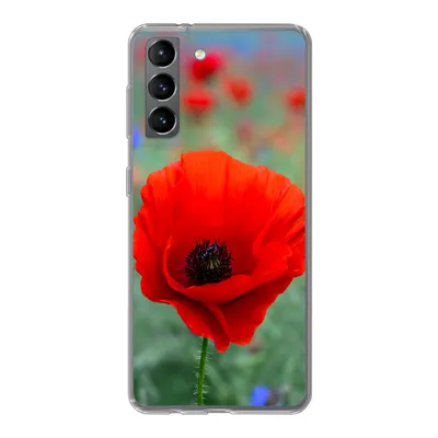 Produktbild von MuchoWow® Handyhülle Schutzhülle Hülle für Samsung Galaxy S21 Lila und rote Mohnblumen auf einer Wiese Silikon Softcase Handy Hülle - Softcase