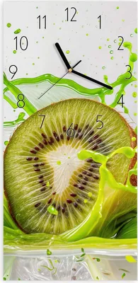 Produktbild von Wanduhr aus Glas mit Motiv Kiwi Spritzer- 30 x 60 cm - inkl. Aufhängesystem