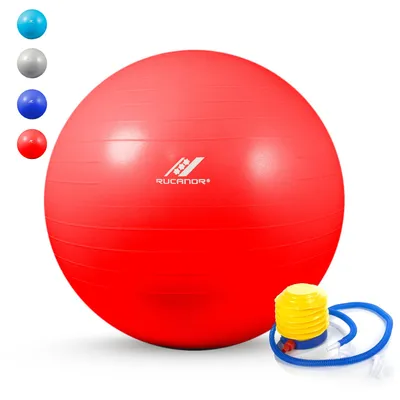 Produktbild von Rucanor Gymnastikball 75 cm, Anti-Burst Yoga ball, Pilates Ball, Sitzball Inklusiv Fußpumpe, Rot, Größe 75 CM