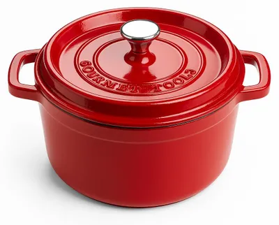 Produktbild von Gusseisen Bräter 22 cm, rund, rot emailliert, mit Keramikbeschichtung und Deckel, für Küche