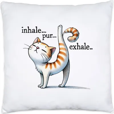 Produktbild von Inhale Pur Exhale Kissen Geschenkidee für Yoga-Fans und Katzenliebhaber