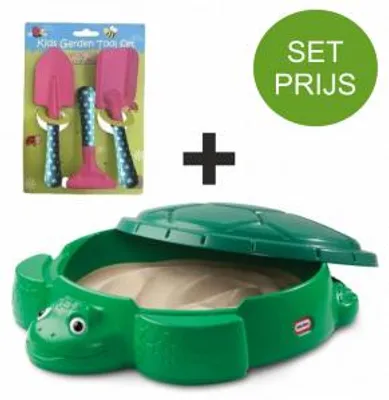 Produktbild von Sandkasten Schildkröte, 111x109 cm mit Deckel + Gartengeräte-Set, rosa