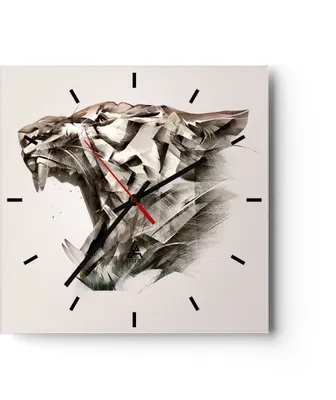 Produktbild von Wanduhr - Quadrat - Glasuhr - tiger tier - 30x30cm - Schleichendes Uhrwerk - Lautlos - zum Aufhängen bereit - Dekoration Modern - Wanddekoration aus Glas - C3AC30x30-4113