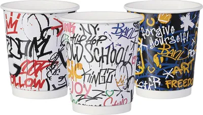 Produktbild von 50x Pappbecher Heißgetränkebecher doppelwandig GRAFFITI MIX 200 ml (max 270ml)