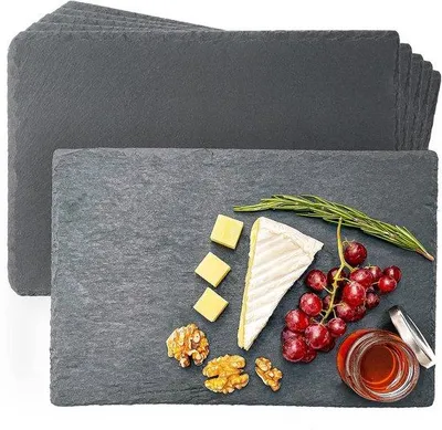 Image de Ibenzoa® : Lot de 6 ardoises rectangulaires de 30 x 20 cm – Ardoise naturelle pour le service et la décoration de table