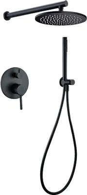 Productafbeelding van Inbouw regendoucheset met wanduitloop, ronde hoofddouche, 25 cm, mat zwart