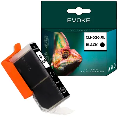 Produktbild von Evoke kompatible Tinte für Canon CLI-526BK CLI526BK 4540B001 Schwarz 10,5 ml 580 Seiten PIXMA iP4850 iP4950 MG5150 MG5350 MG5250