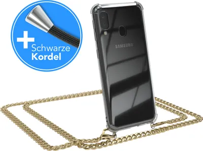Produktbild von EAZY CASE Metall Handykette für Samsung Galaxy A20e, Handyhülle mit Umhängeband, Silikonhülle, Metallkette für Smartphone in Gold