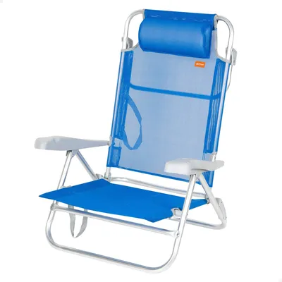 Immagine prodotto di Sedia pieghevole da spiaggia, dimensioni 47 x 49 x 82 cm, 8 posizioni, colore blu, capacità di carico 110 kg, ideale per la spiaggia