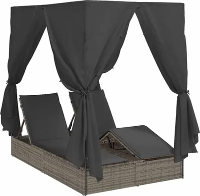 Obrázok produktu pre vidaXL Dvojité ležadlo na opaľovanie, sivé, 205 x 129 x 200 cm, polyratan