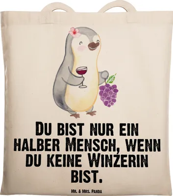 Produktbild von Mr. & Mrs. Panda Tote Bag Winzerin Herz - Transparent - Geschenk, Schultasche, Tasche, Jutebeutel, Shopping, Laptoptasche