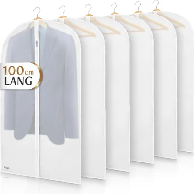 Produktbild von Bruce.® 6x Kleidersack Kurz Transparent 100x60 cm, Hochwertige Kleiderhülle für Mäntel, Jacken, Kleider und Anzug, Atmungsaktive Anzugtasche